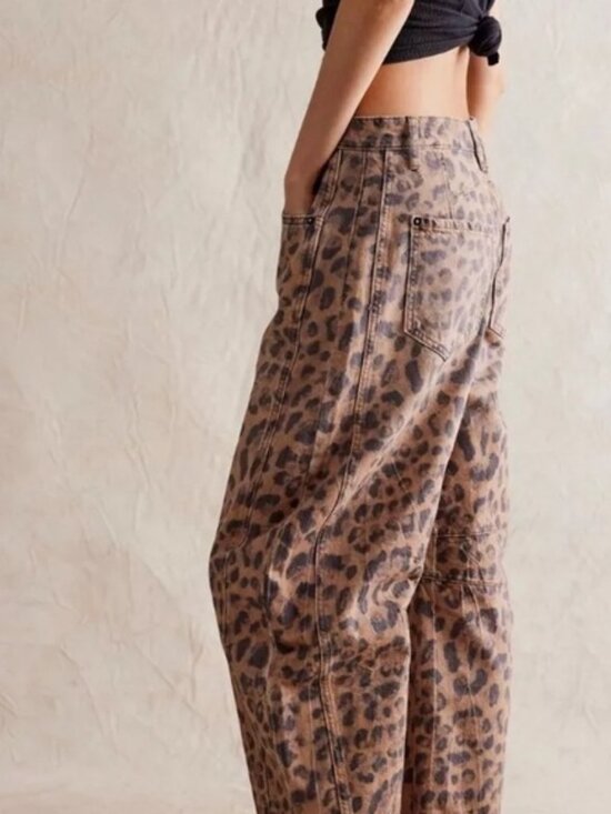 29 LONG We The Free People Good Luck Printed Barrel Jeans Cheetah Leopard Animal - Picture 11 of 13